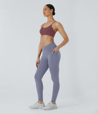 Patitoff™ 2.0 Pet Hair Resistant High Waisted Crossover Side Pocket Yoga Leggings - Smoke Purple Blue