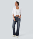 Halara Flex™ Low Rise Zipper Pockets Washed Casual Bootcut Jeans - Forest Blue Denim