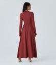 Mock-neck Long Sleeve Pocket Flare Maxi Casual Dress - Emboldened