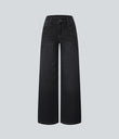 Halara Flex™ Low Rise Zipper Pockets Washed Baggy Wide Leg Casual Jeans - Deep Ink Black Denim