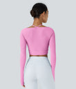 Ribbed Halter Strap Thumb Hole Cropped Yoga Sports Top - Soft Light Purple