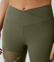 DayStretch High Waisted Crossover Contrast Mesh Decorative Buckle Yoga Leggings - Forest Night