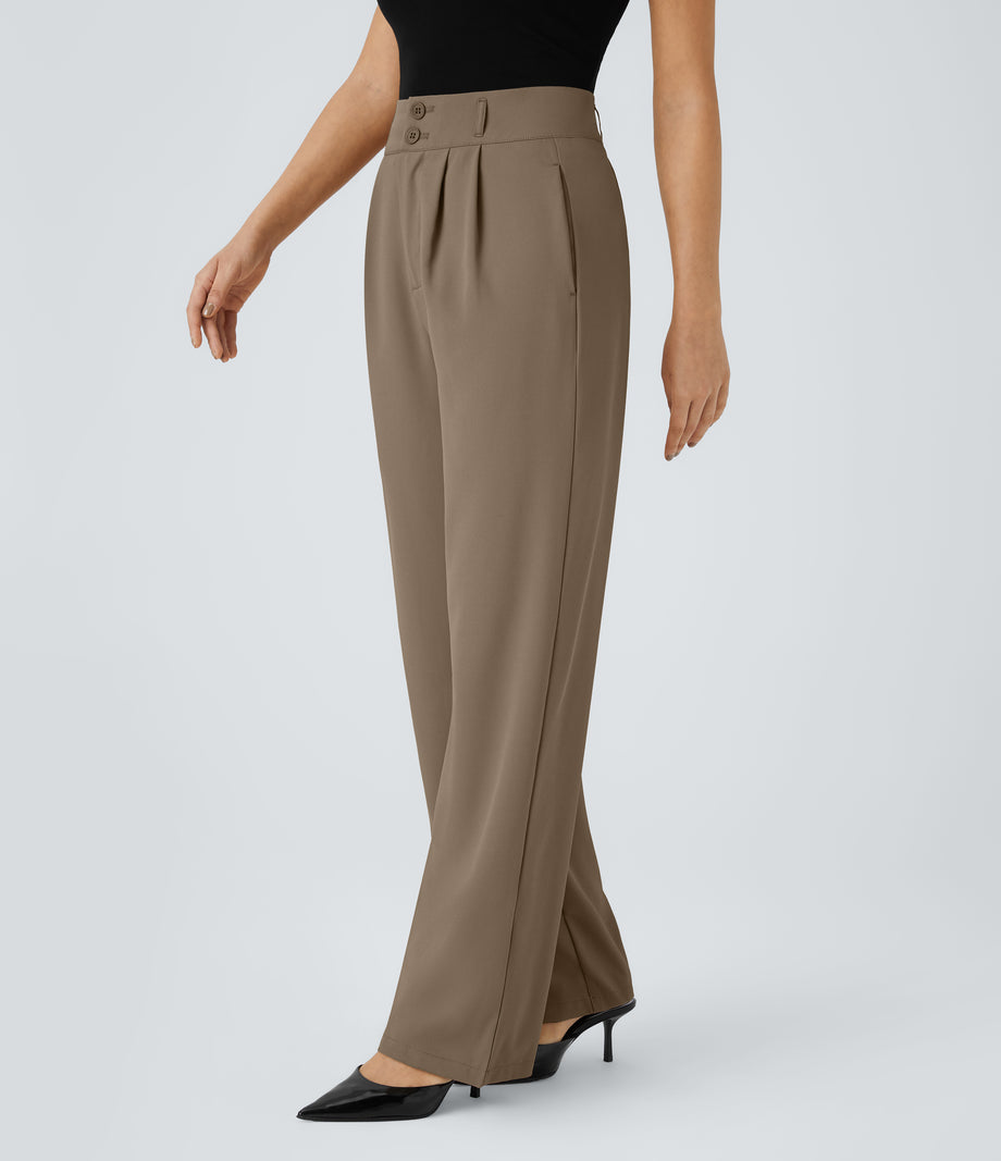 Halara Flex™ High Waisted Zipper Pocket Shirred Straight Leg Work Pants - Kangaroo