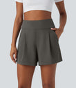 DayStretch High Waisted Work Baggy Shorts 4'' with Pockets - Deep Red Grey