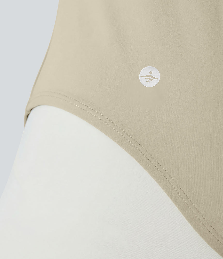 Halara UltraSculpt™ Round Neck Curved Hem Workout Tank Top - Almond Milk