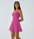 SoftlyZero™ Airy Backless Twisted Flare Low Support Dance Active Dress-Longer Length-Easy Peezy Edition A-D Cups - Fuchsia Fedora