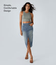 Halara Flex™ High Waisted Pockets Bodycon Washed Denim Casual Midi Skirt - Blue Gray Denim