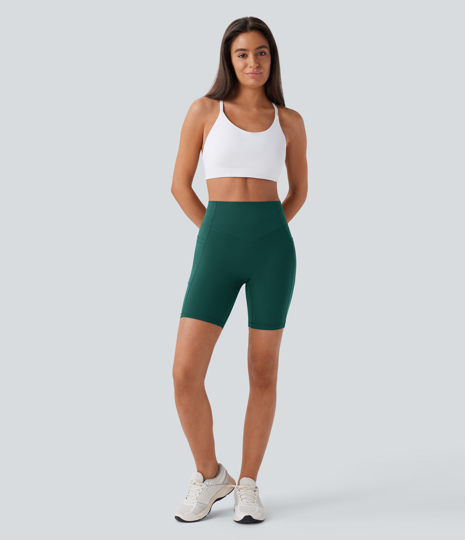 Halara UltraSculpt™ High Waisted Scrunch Butt Lifting Tummy Control Side Pocket Shaping Workout Biker Shorts 7'' - Forest Biome