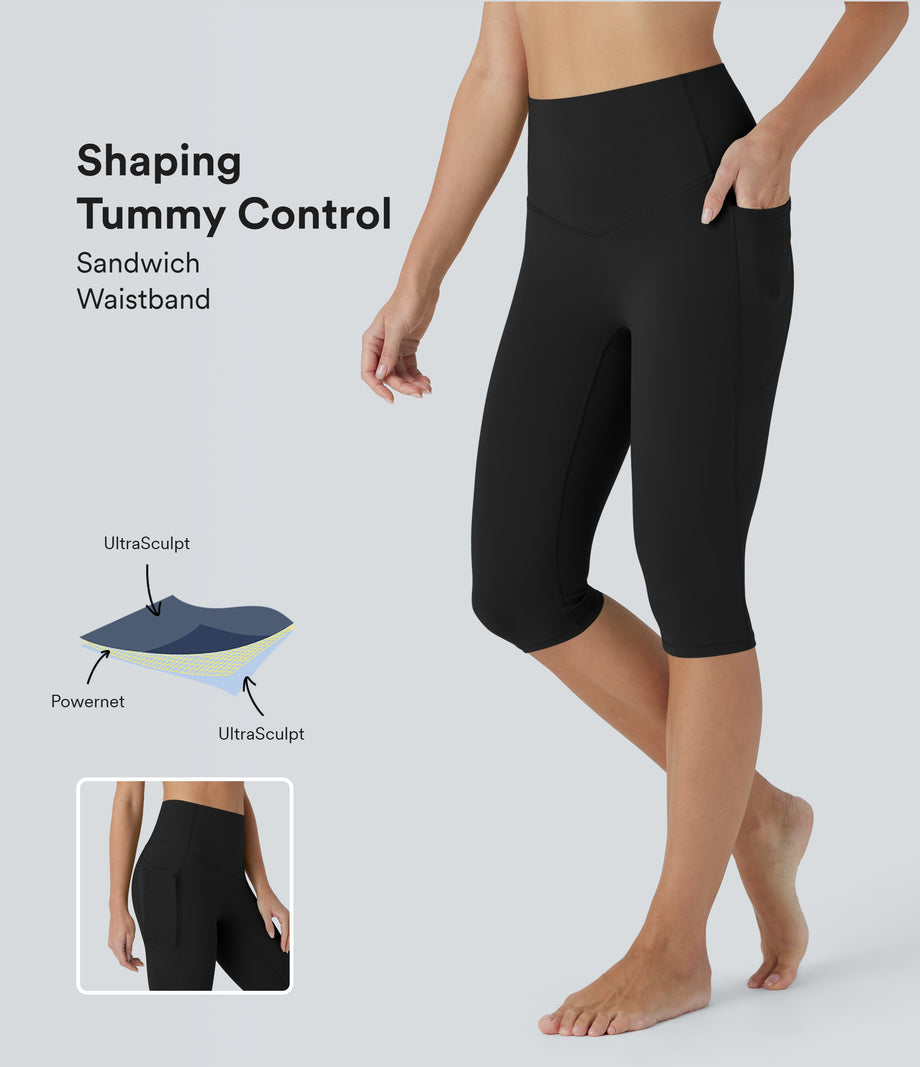 Halara UltraSculpt™ High Waisted Tummy Control Pedal Pusher Yoga Leggings with Pockets - Black