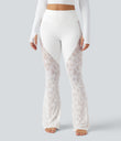Halara UltraSculpt™ High Waisted Tummy Control Contrast Lace Yoga Flare Leggings with Pocket - White