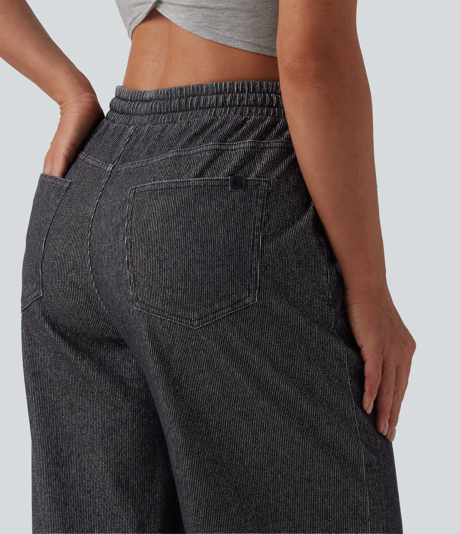 Halara Flex™ Low Rise Drawstring Wide Leg Sparkle Casual Sweatpants Jeans with Pockets - Phantom Denim