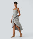 Breezeful™ High Low 2-Piece Pocket Flowy Midi Quick Dry Casual Dress - Ghost Gray