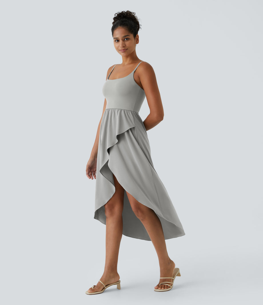 Breezeful™ High Low 2-Piece Pocket Flowy Midi Quick Dry Casual Dress - Ghost Gray
