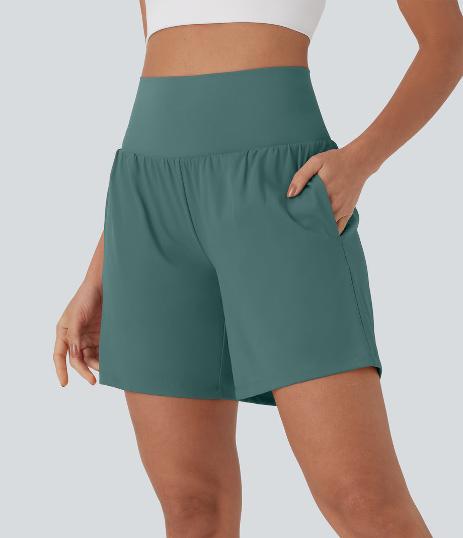 SoftlyZero™ Airy Super High Waisted 2-in-1 Cool Touch Yoga Shorts 7" with Pockets - Blue Spruce