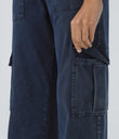 Halara Flex™ Mid Rise Pockets Straight Leg Casual Cargo Jeans - Washed Denim Navy Blue