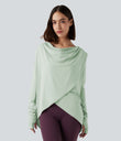 Hooded Cowl Neck Long Sleeve Thumb Hole Yoga Sports Top with Pockets - Dewkist