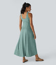 U Neck Flowy Maxi Casual Tank Dress - Misty Pale Blue