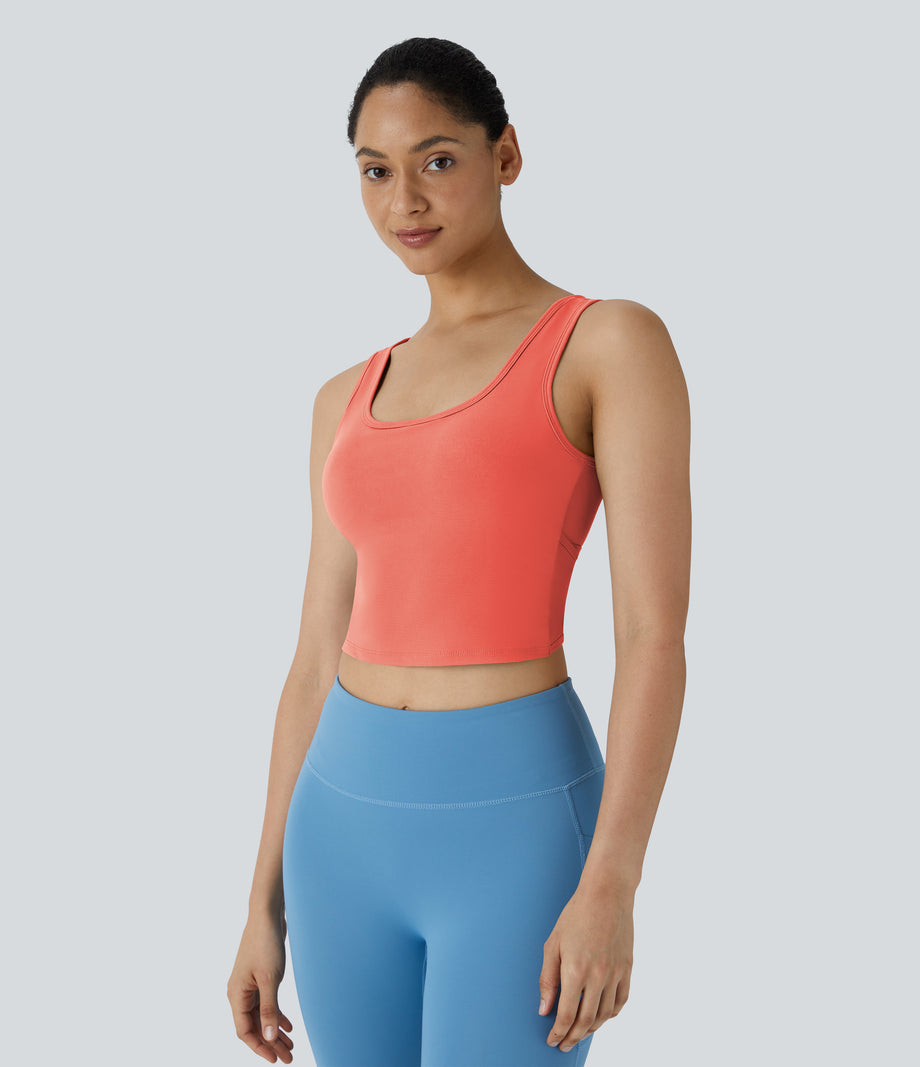 U Neck Crossover Barre Ballet Dance Tank Top A-D Cups - Fusion Coral