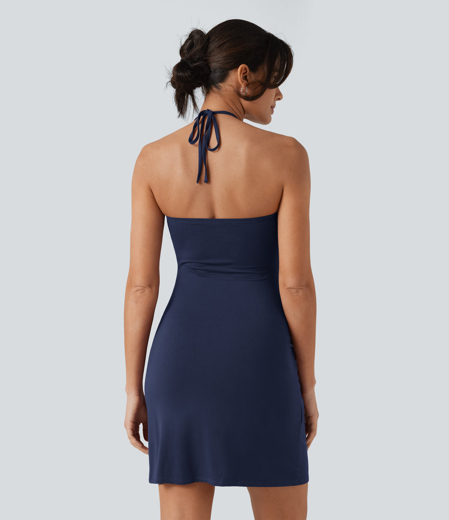 Halter Tie Back Mini Resort Dress with Pockets - Naval Academy