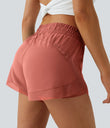 Mid Rise Drawstring Contrast Mesh 2-in-1 Flowy Running Shorts 3'' - Persimmon Red