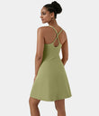 SoftlyZero™ Airy Cut Out 2-in-1 Pocket Cool Touch Longer Active Dress-UPF50+ - Green Foliage