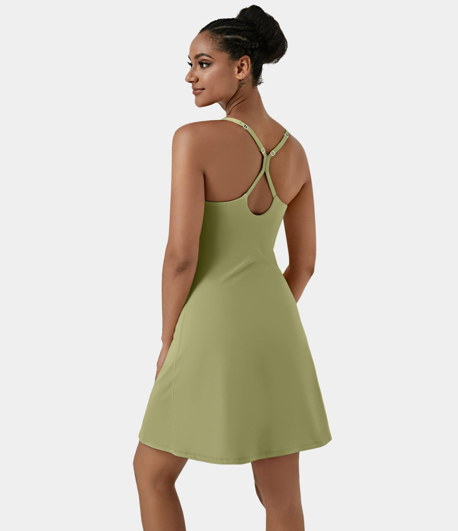 SoftlyZero™ Airy Cut Out 2-in-1 Pocket Cool Touch Longer Active Dress-UPF50+ - Green Foliage