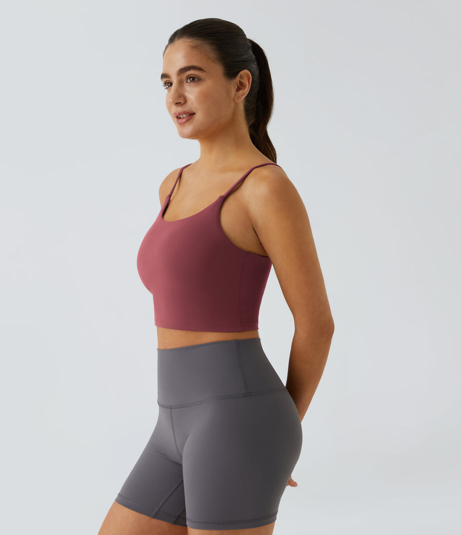 Basic Padded Workout Cropped Low Support Tank Top A-D Cups - Cordovan