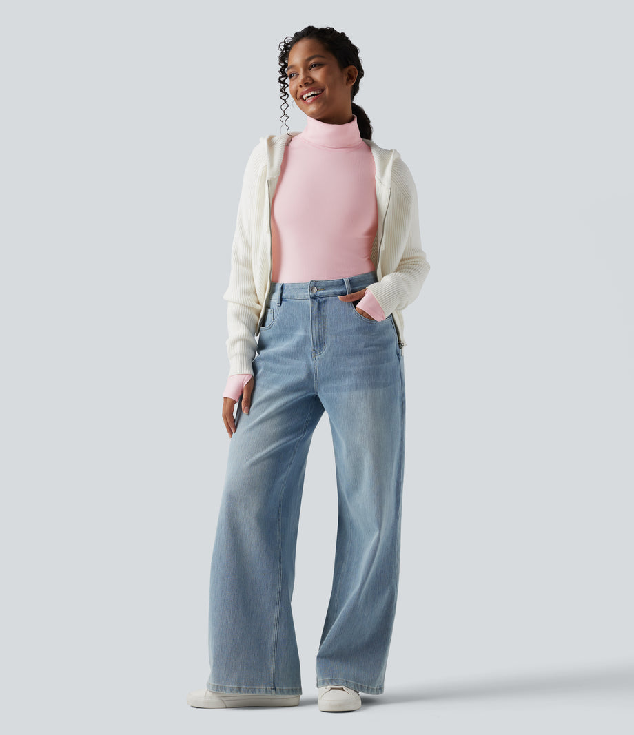 Halara HeatCore Turtleneck Long Sleeve Thumb Hole Casual Warming Top - Pale Lilac