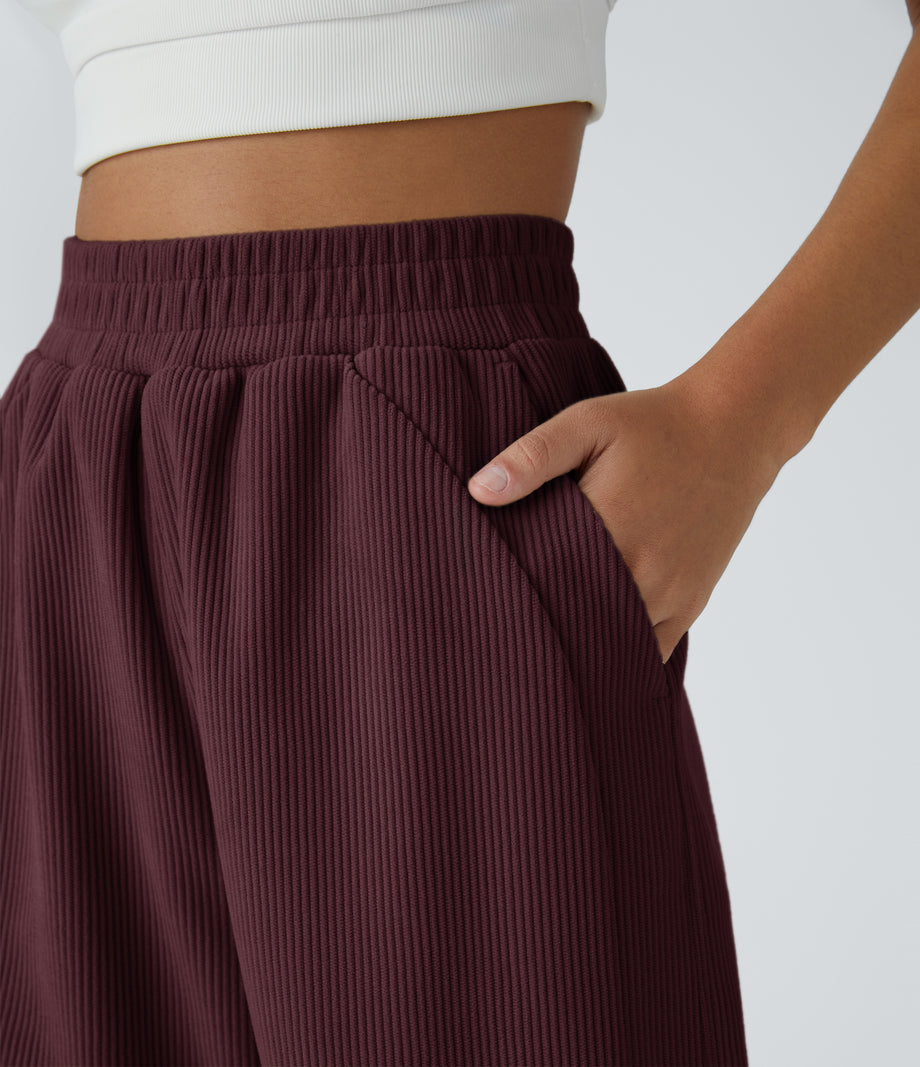 High Waisted Pocket Straight Leg Baggy Mop Corduroy Casual Pants - Port Royale