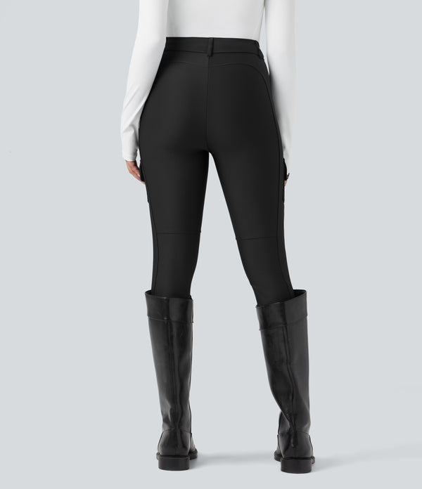 High Waisted Sheen 7/8 Leggings with Pockets - Black
