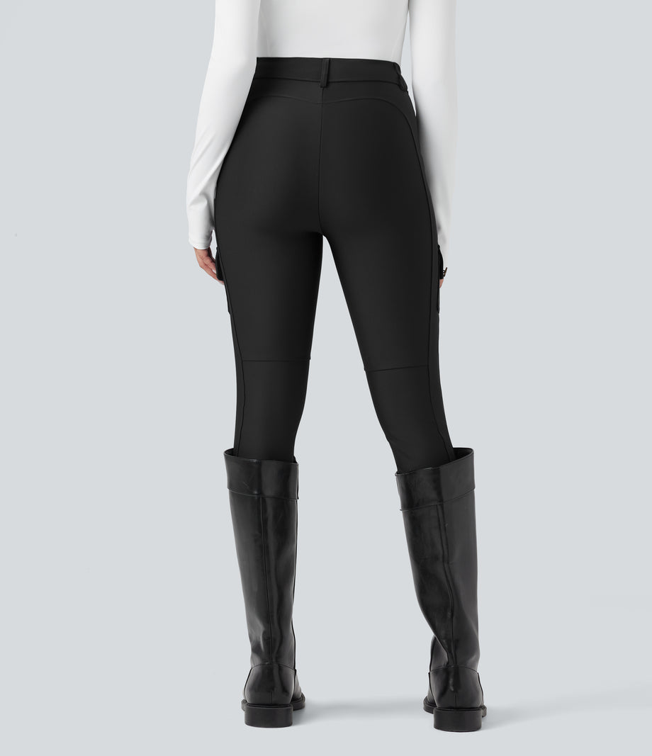 High Waisted Sheen 7/8 Leggings with Pockets - Black