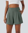 DayStretch High Waisted Work Baggy Shorts 4'' with Pockets - Deep Aquamarine