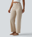 High Waisted Straight Leg Casual Linen-Feel Pants with Pockets - Dune Mirage