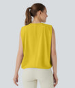 Round Neck Ruched Cool Touch Yoga Tank Top-UPF50+ - Mango Mint