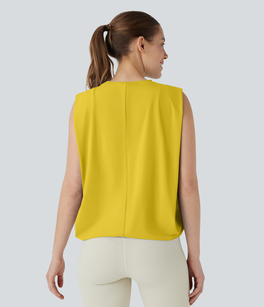Round Neck Ruched Cool Touch Yoga Tank Top-UPF50+ - Mango Mint