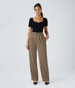 Halara Flex™ High Waisted Zipper Pocket Shirred Straight Leg Work Pants - Kangaroo