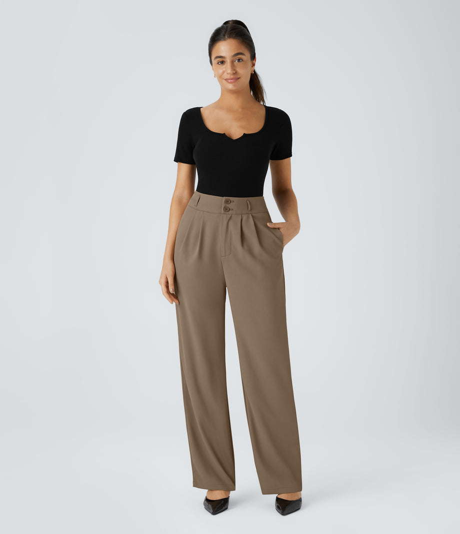 Halara Flex™ High Waisted Zipper Pocket Shirred Straight Leg Work Pants - Kangaroo