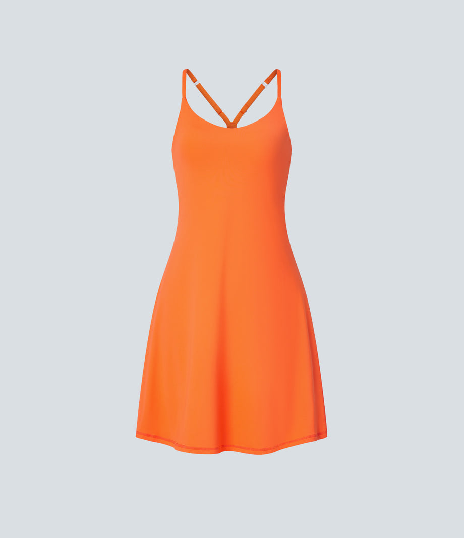 SoftlyZero™ Airy Cut Out 2-in-1 Pocket Cool Touch Longer Active Dress-UPF50+ - Exotic Orange