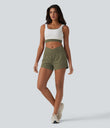 SoftlyZero™ Airy Crossover High Waisted 2-in-1 Cool Touch Yoga Shorts 3'' with Pockets - Withered Green