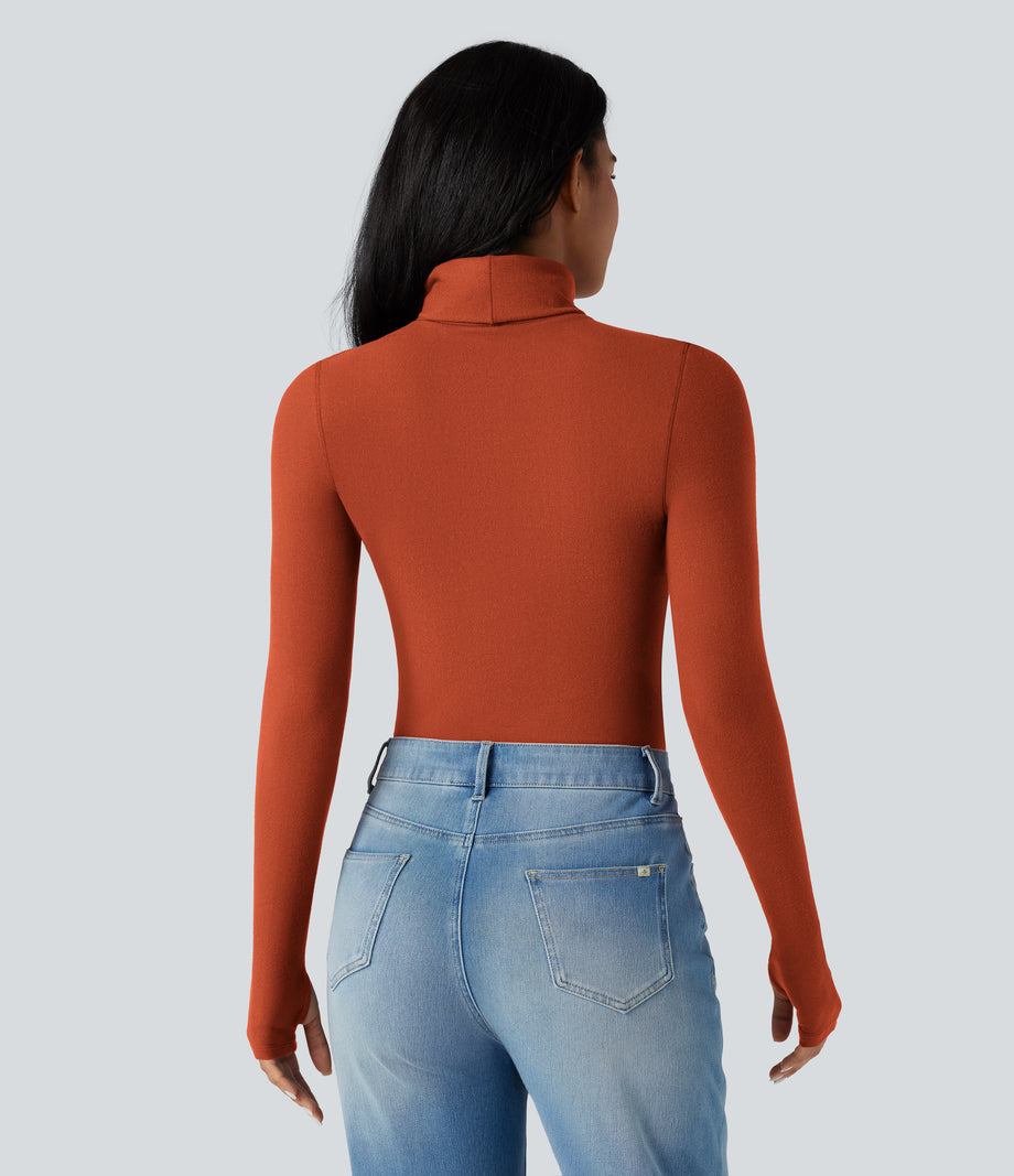 Halara HeatCore Turtleneck Long Sleeve Thumb Hole Casual Warming Top - Rooibos Tea