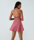 SoftlyZero™ Airy Backless Twisted Flare Low Support Dance Active Dress-Longer Length-Easy Peezy Edition A-D Cups - Begonia Rouge