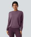 Round Neck Long Sleeve Ruched Yoga Sports Top-UPF50+ - Vintage Violet