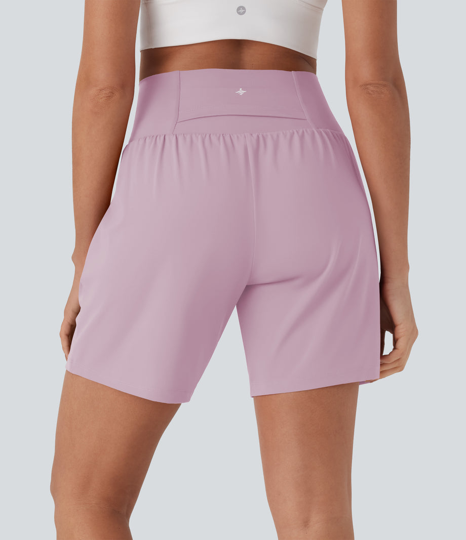 SoftlyZero™ Airy Super High Waisted 2-in-1 Cool Touch Yoga Shorts 7" with Pockets - Pink Purple