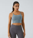 Basic Padded Workout Cropped Low Support Tank Top A-D Cups - Subdued Blue