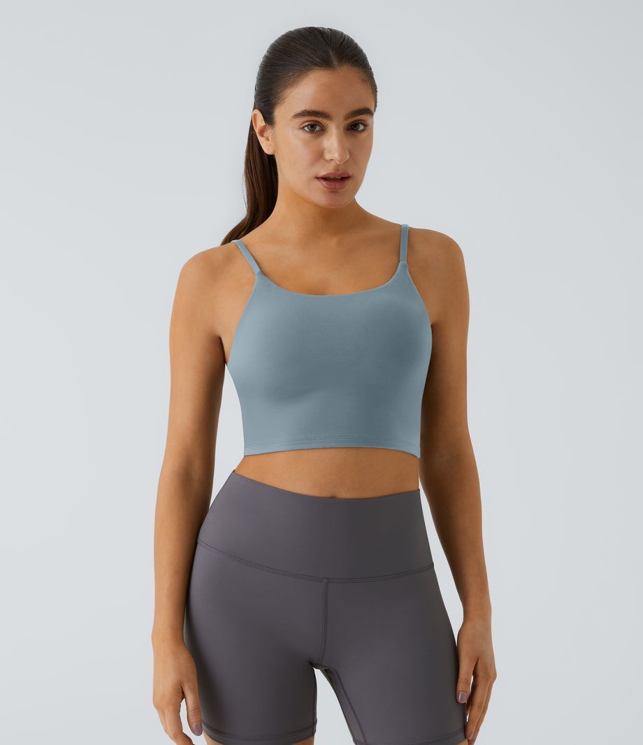 Basic Padded Workout Cropped Low Support Tank Top A-D Cups - Subdued Blue