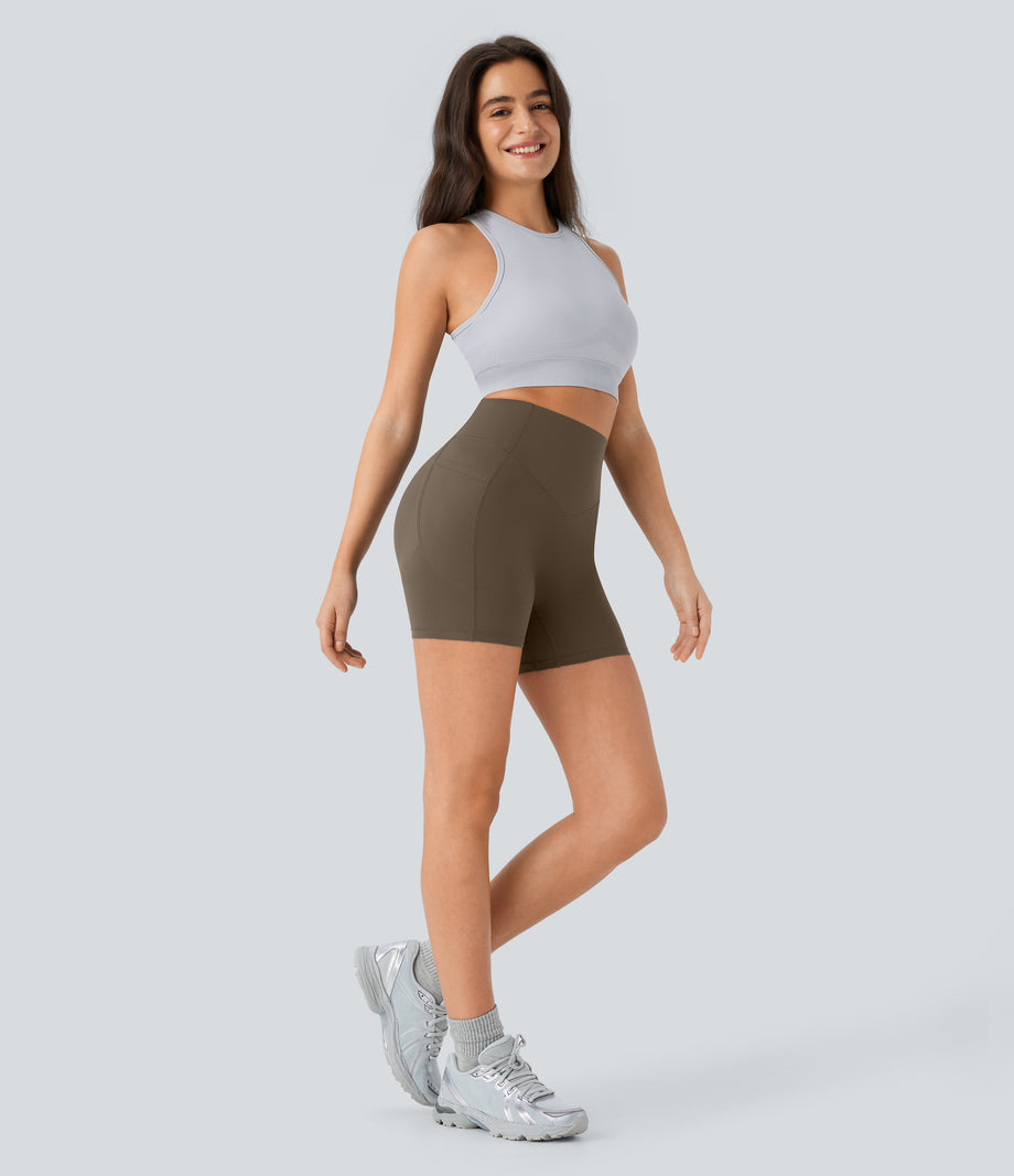 Halara UltraSculpt™ High Waisted Scrunch Butt Lifting Tummy Control Pocket Shaping Workout Biker Shorts 5'' - Thick Earthy Brown
