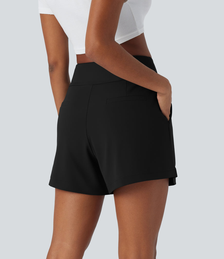 DayStretch High Waisted Work Baggy Shorts 4'' with Pockets - Black