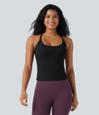 Scoop Neck Crisscross Back Crossover Hem Yoga Cami Top - Black