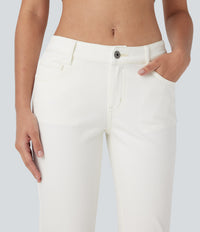 Halara Flex™ Low Rise Zipper Pockets Washed Casual Bootcut Jeans - Beige Denim
