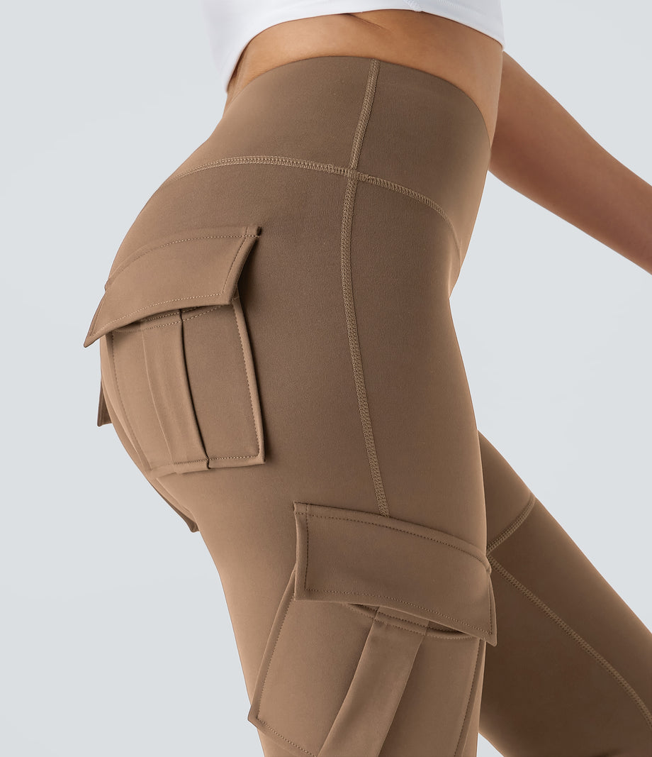 DayStretch High Waisted Cargo Pocket Skinny Yoga Leggings - Burro